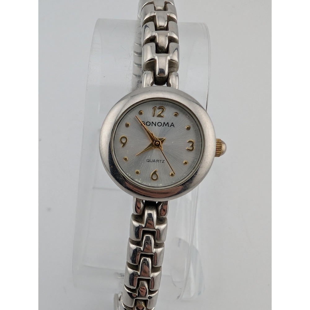 Vintage Sonoma Watch Women 19mm Case Slver Link 6.5" Band- New Battery